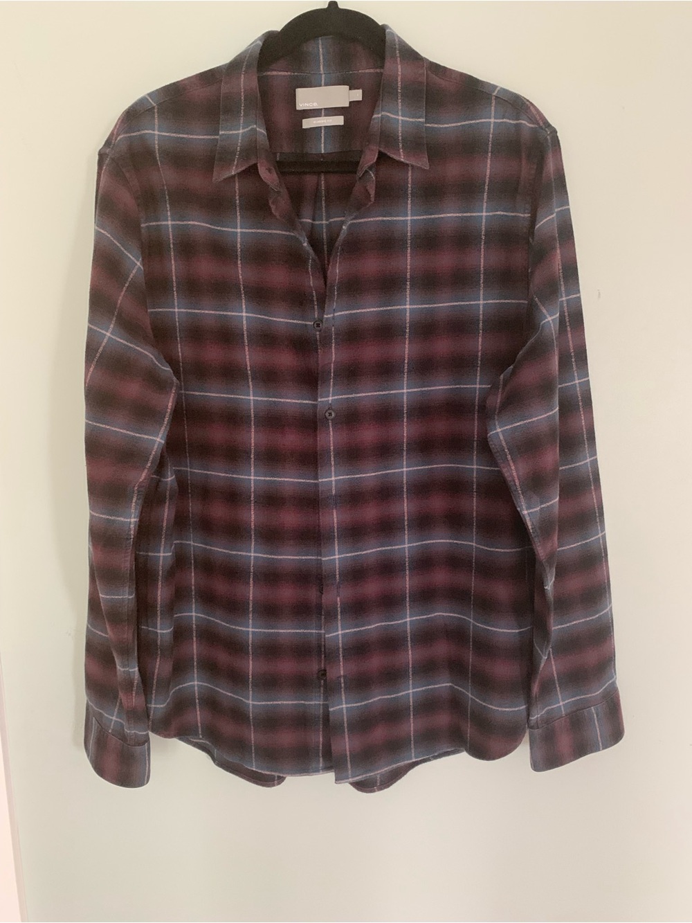 Vince Plaid Button-Down Shirt - Burgundy and Light Blue
